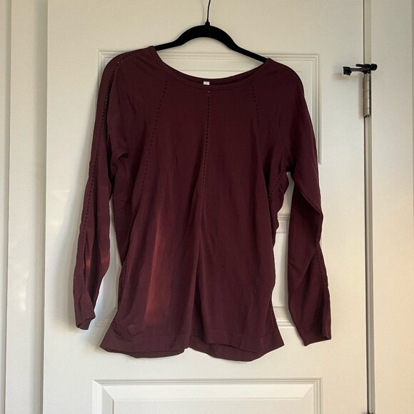Athleta Maroon Long Sleeve Workout Shirt - Picture 1 of 3